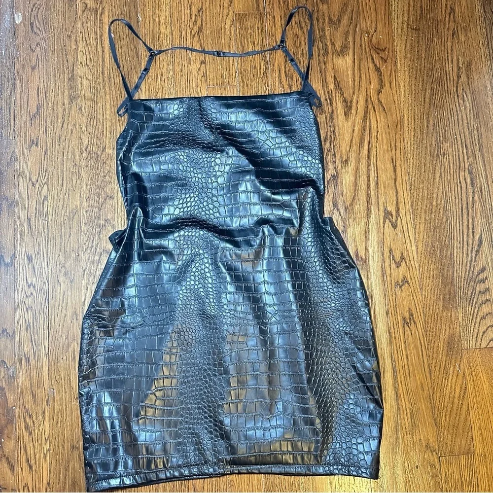 Fashion Nova Black Textured Crocodile Mini Dress - Picture 2 of 11